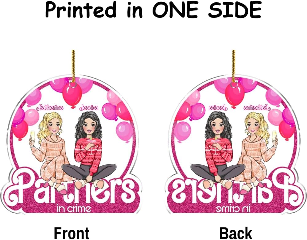 Gossby Adorno de Navidad acrílico personalizado para parejas en el crimen, Navidad personalizada para 3 mujeres con diseño, nombre, recuerdo de