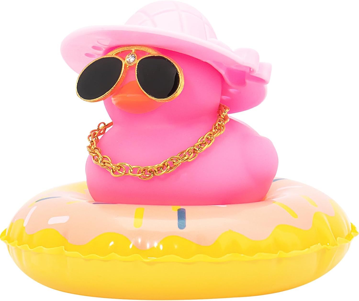 wonuu Adorno de pato para automóvil, decoración de tablero de goma para tablero de automóvil, accesorios con anillo de natación, gafas de sol,
