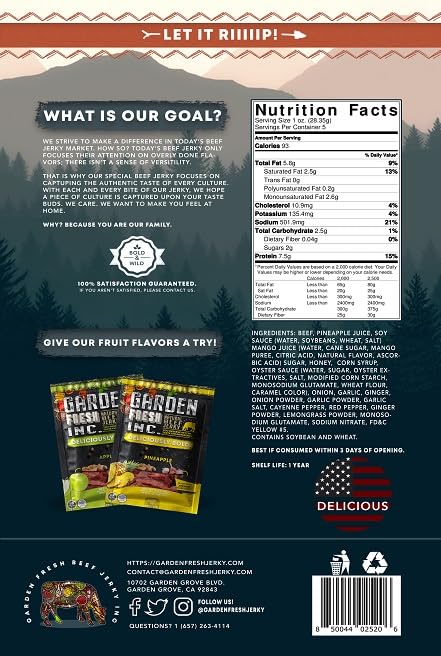 Garden Fresh Beef Jerky – Hecho en Estados Unidos – Delicioso – Sabor audaz (carne seca de res con sabor dulce y picante)