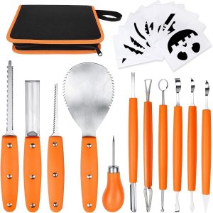 Kit profesional de tallado de calabaza, 11 piezas de herramientas de tallado de acero inoxidable resistentes para Halloween con estuche de Kit profesional de tallado de calabaza, 11 piezas de herramientas de tallado de acero inoxidable resistentes para Halloween con estuche de