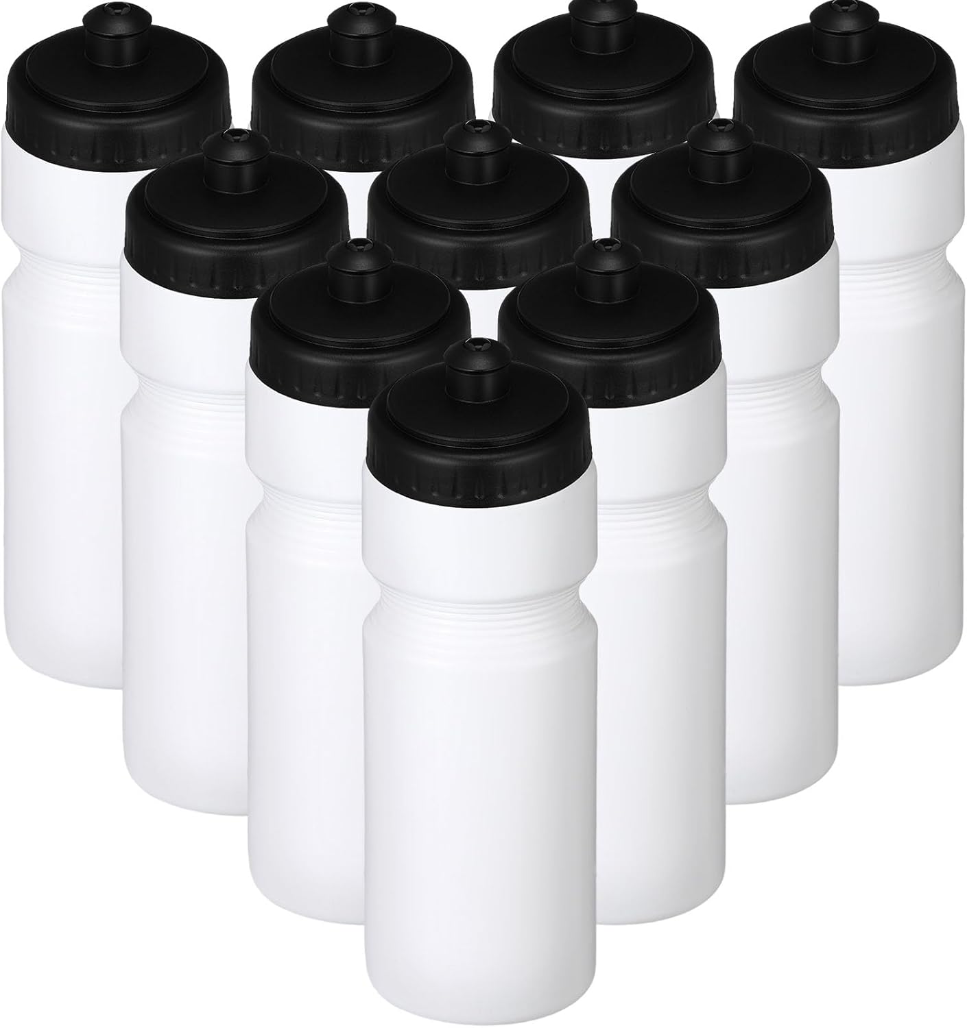 Sunnyray 10 botellas de agua deportivas reutilizables de 23 onzas, botellas de agua de plástico en blanco con tapa superior para niños y adultos,