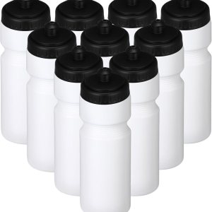 Sunnyray 10 botellas de agua deportivas reutilizables de 23 onzas, botellas de agua de plástico en blanco con tapa superior para niños y adultos, Sunnyray 10 botellas de agua deportivas reutilizables de 23 onzas, botellas de agua de plástico en blanco con tapa superior para niños y adultos,