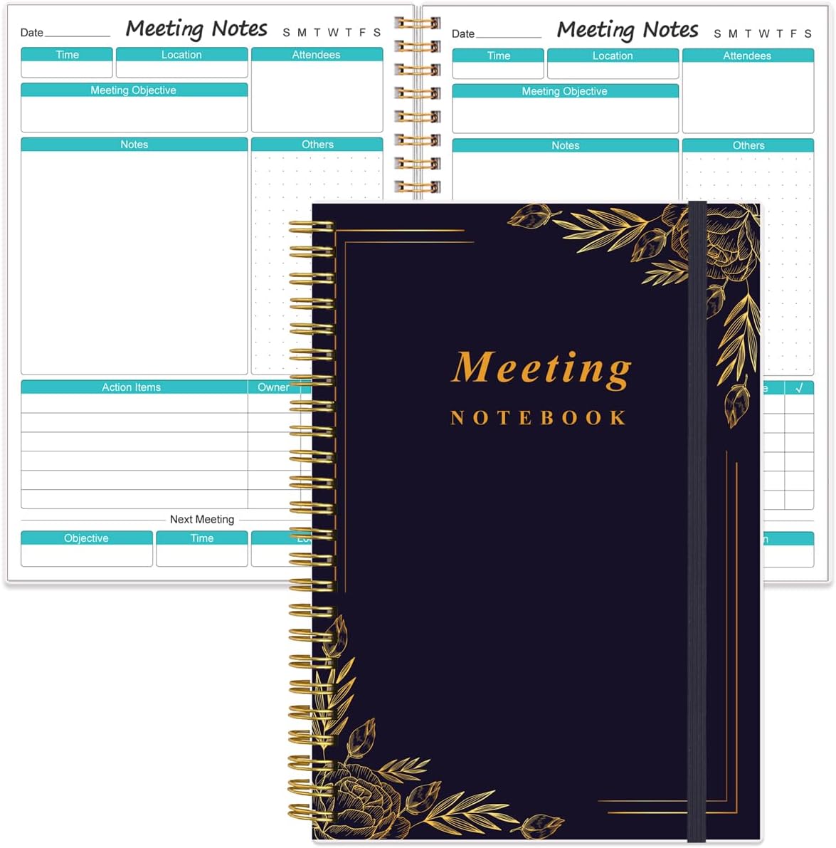 Cuaderno de reuniones para el trabajo con artículos de acción, planificador de proyectos en espiral A5 para tomar notas, notas de reuniones de