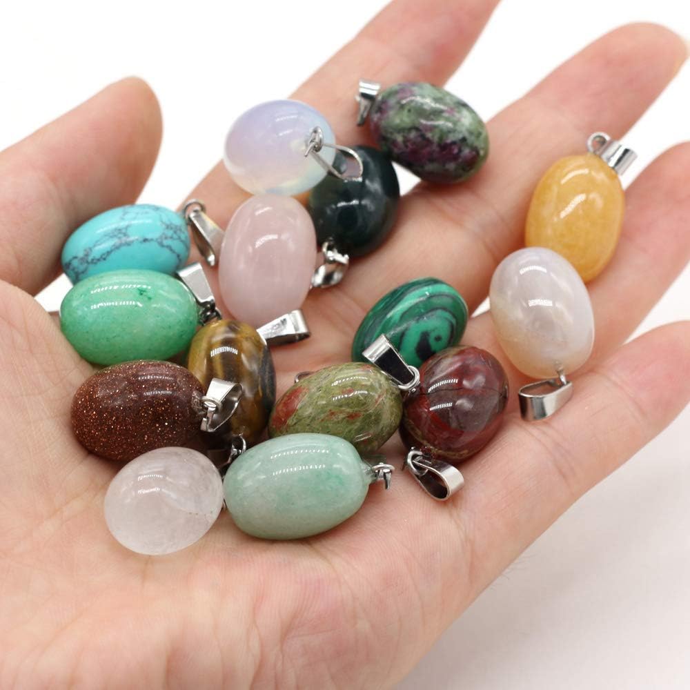 LE SKY 20 dijes de piedra natural con forma de huevo y ágata de cristal de chakras semipreciosos para hacer joyas