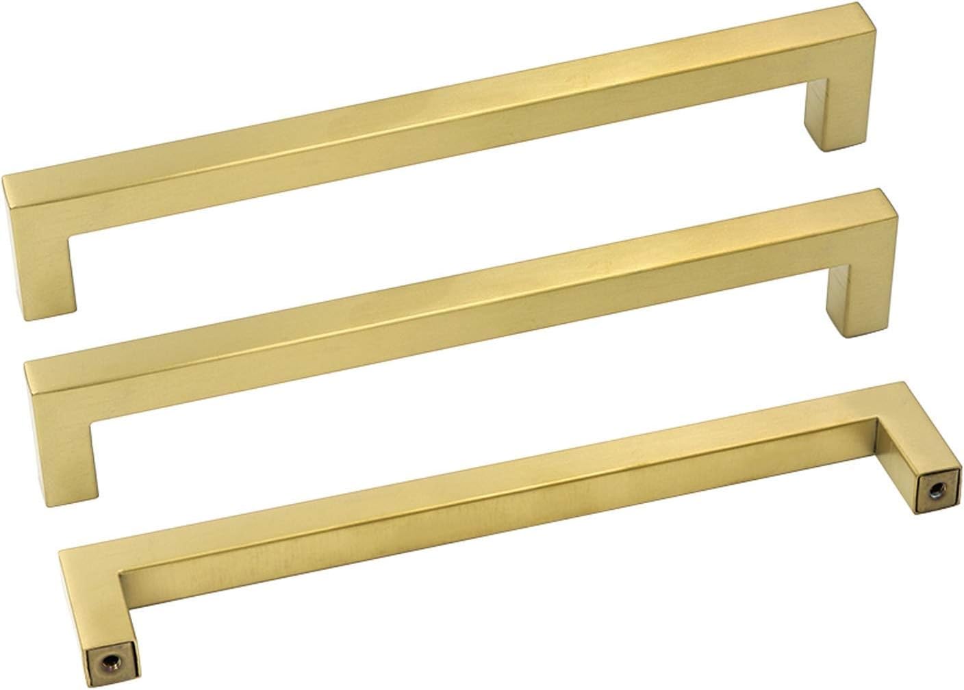 Goldenwarm LSJ12GD192 – Manijas doradas de latón cepillado para cajones y armarios, manijas modernas y cuadradas para cocina, distancia de orificios