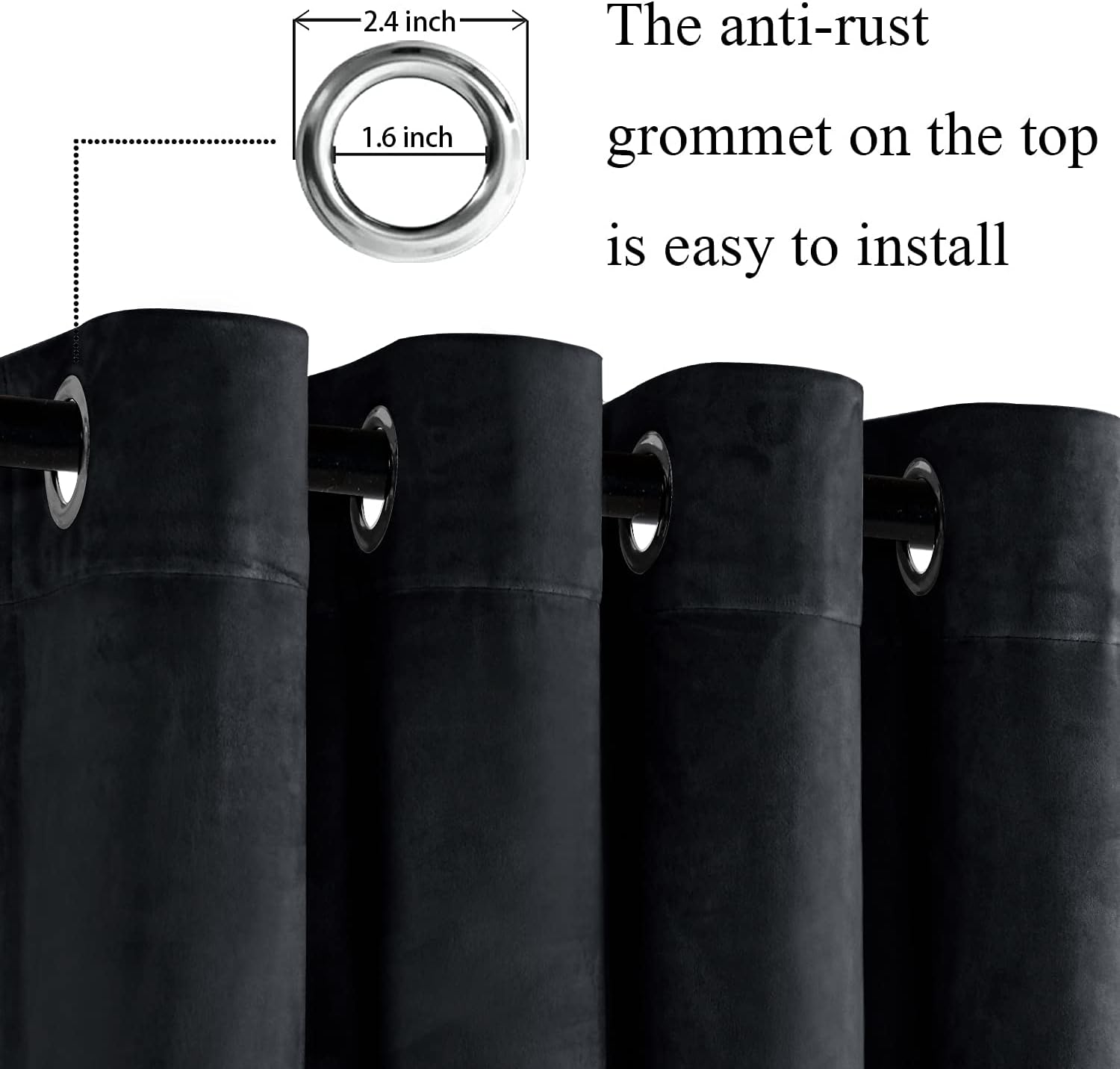 JIUZHEN Cortinas opacas de terciopelo negro de 42 x 84 pulgadas, cortinas aisladas de lujo retro, absorben el ruido y protegen la privacidad, para