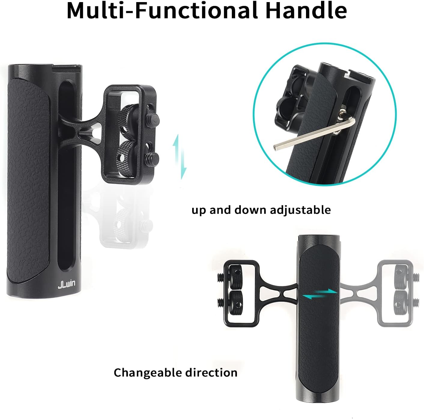 Foto4easy – Mango lateral universal para cámara, mango lateral ajustable hacia arriba y hacia abajo para jaula de cámara DSLR, orificio de tornillo