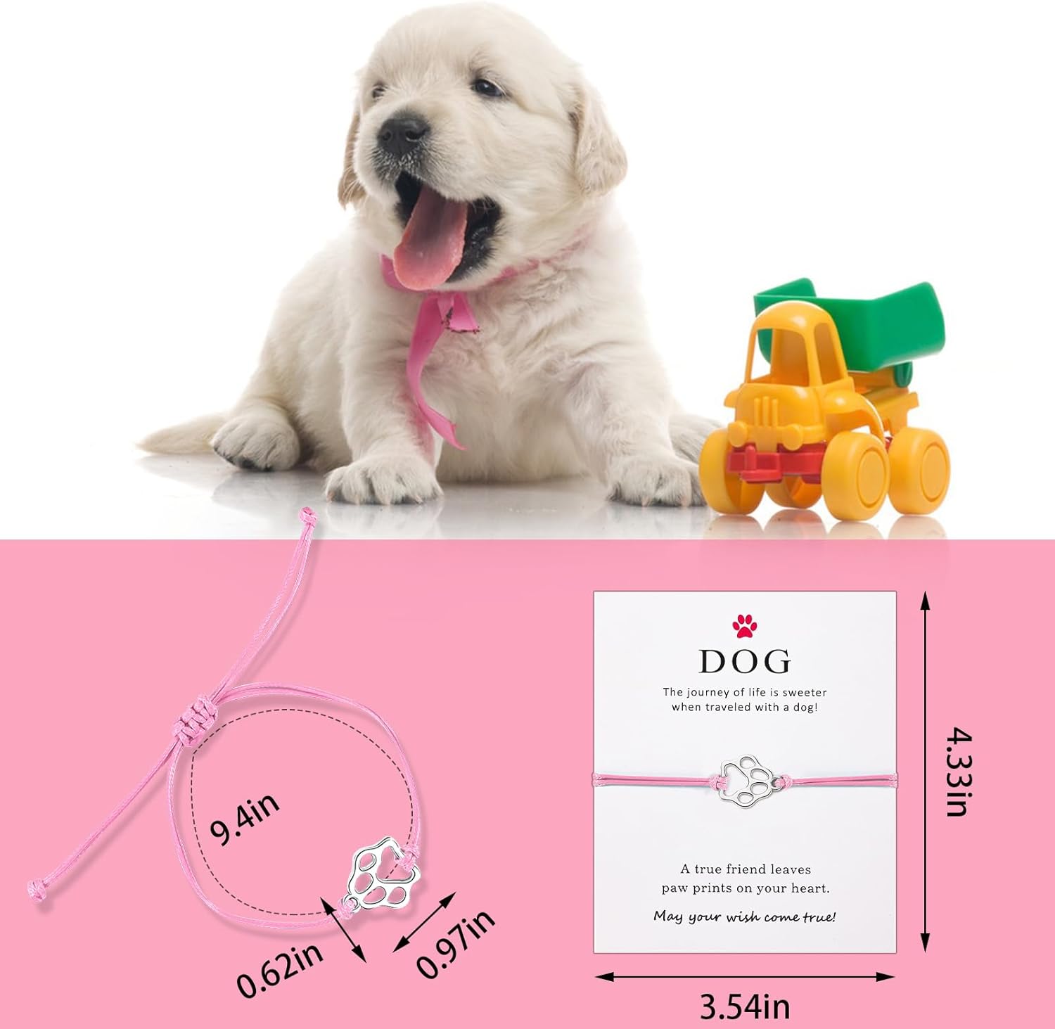 Puppy Dog Bracelets for Women Men Dog Memorial Gifts for Dog Lover Friendship Gifts for Her His Couples Adjustable String
