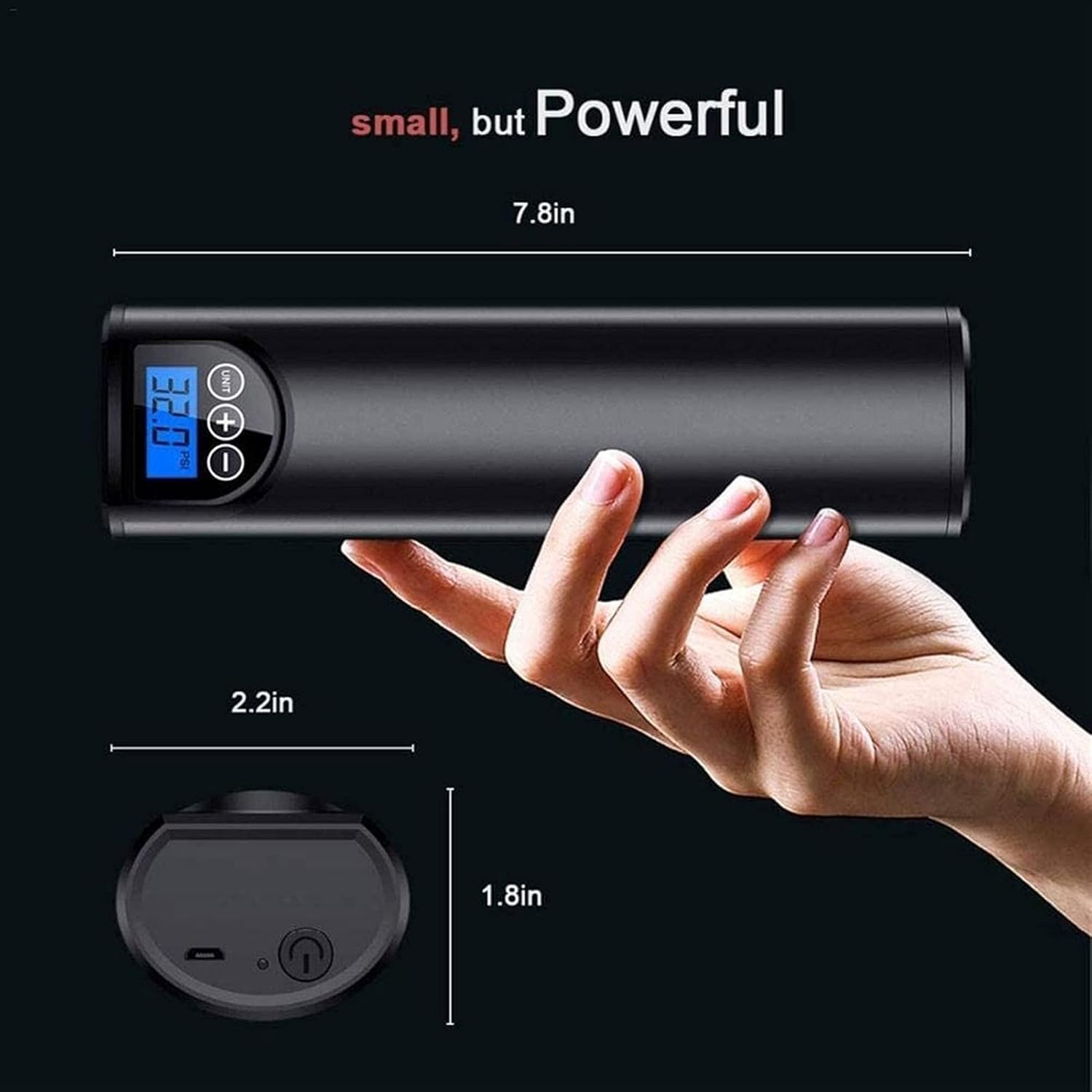 CAFFIA Compresor de aire portátil Mini inflador de aire bomba de neumáticos de mano 2000mAh con luz LED LCD digital 12V AC DC batería de litio
