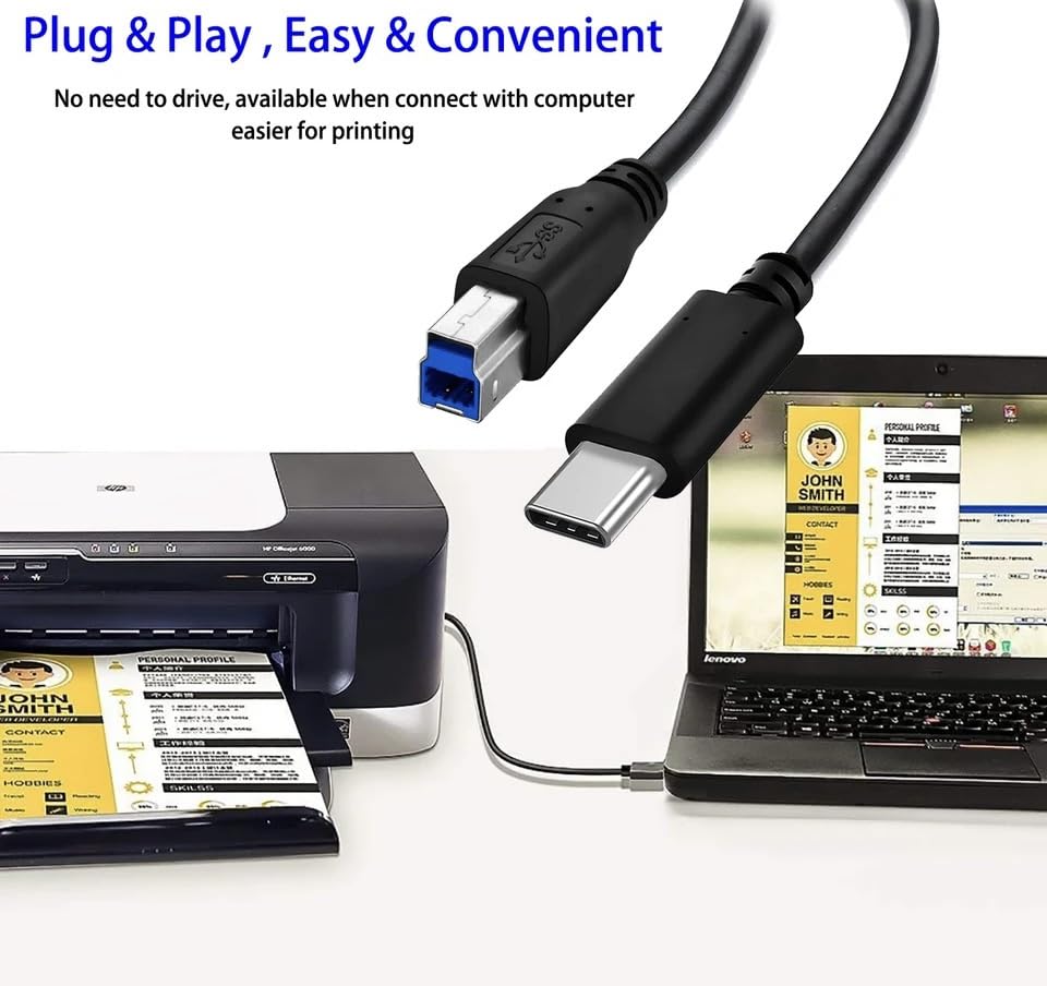 Cable USB tipo C a USB B 3.0 de 6.6 ft USB C macho a USB B macho de alta velocidad 5 Gbps C a B macho Cable
