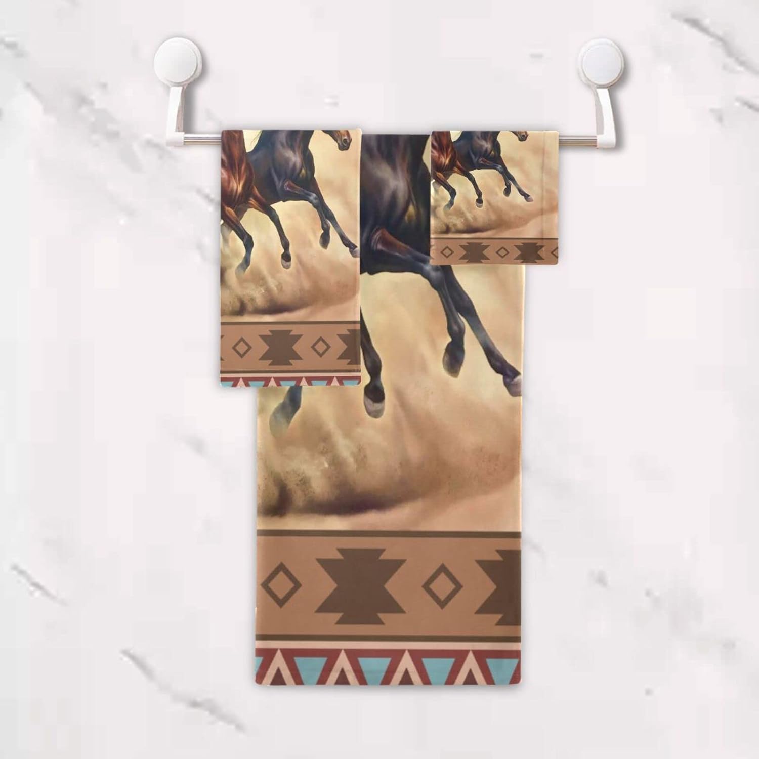 Azetc – Juego de 3 toallas de baño bohemias, estilo étnico, estilo occidental, juego de toallas de baño decorativas, 1 toalla de baño, 1 toalla de