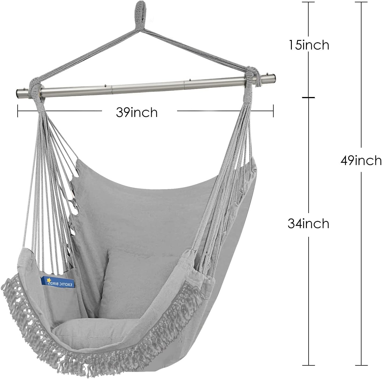 Gold Armour Silla hamaca colgante con cuerda de columpio máximo de 500 libras, 2 cojines de asiento incluidos, silla colgante con tejido de algodón