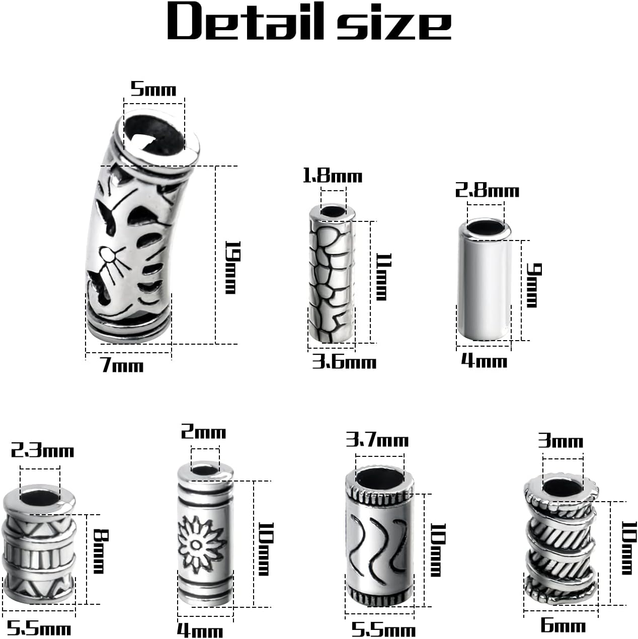 Cuentas espaciadoras de columna surtidas de 3.53 oz (alrededor de 80 a 150 piezas) de cuentas de tubo de plata tibetana para pulseras, collares,
