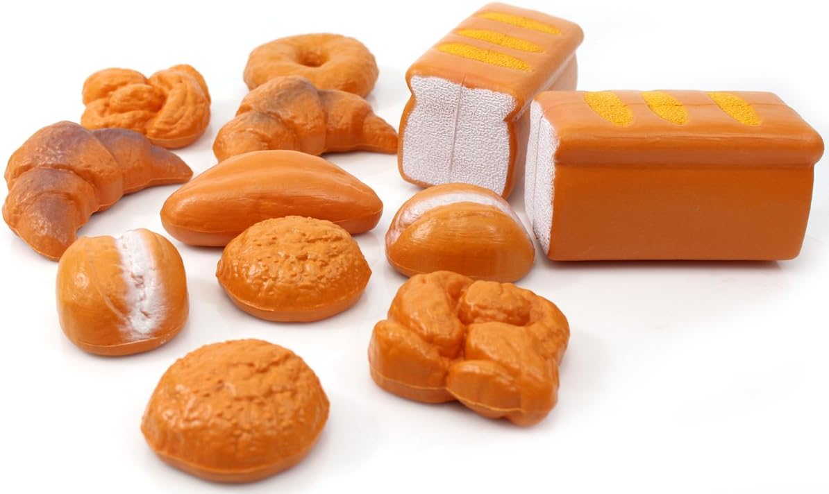 PowerTRC Juego de 12 piezas de pan falso de tamaño real  Juego de juguetes de cocina de pretende panadería y decoración  Regalo único para niños y