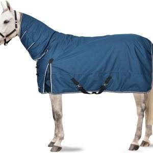 HORZE Glasgow – Manta de invierno impermeable de peso medio con cubierta para el cuello (relleno de 5.29 oz), color azul ópalo, 78 pulgadas HORZE Glasgow – Manta de invierno impermeable de peso medio con cubierta para el cuello (relleno de 5.29 oz), color azul ópalo, 78 pulgadas