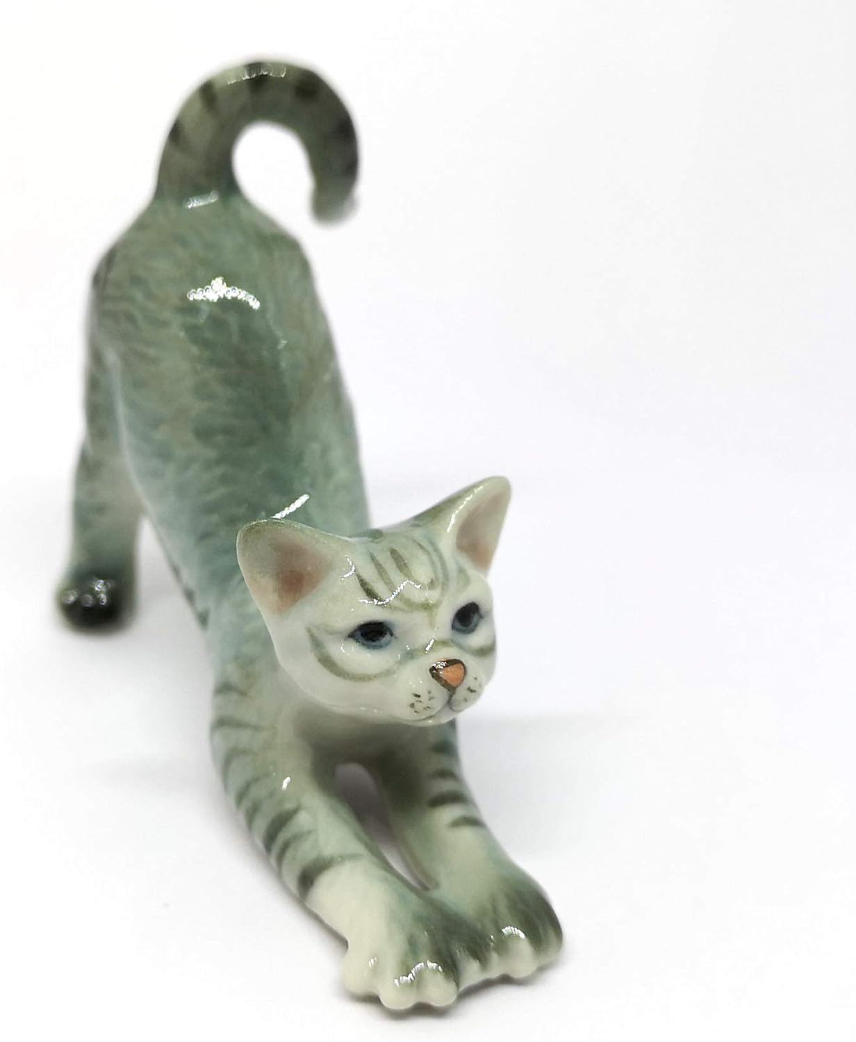 ZOOCRAFT Figura coleccionable de gato de cerámica cerámica miniatura gris pintado a mano