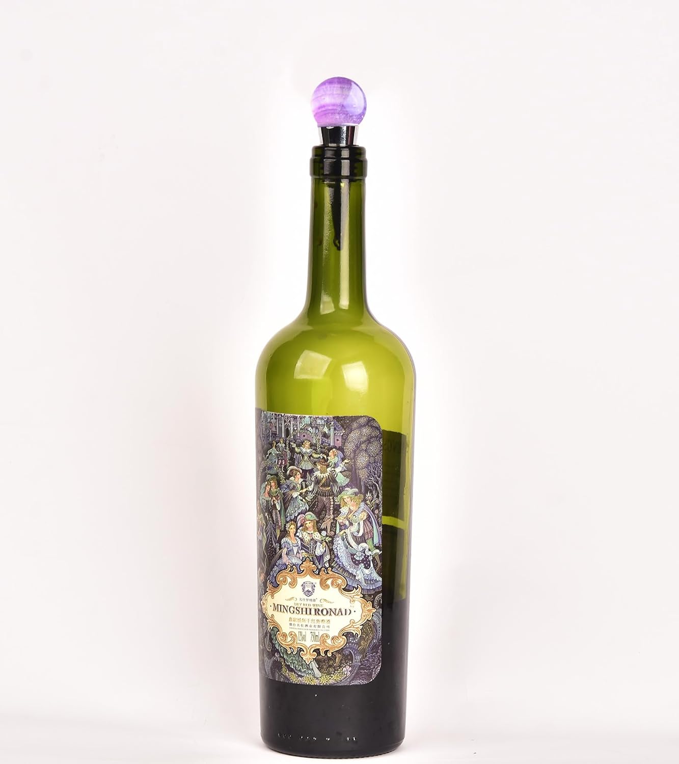 AMOYSTONE 2 tapones de vino de fluorita natural, piedra de roca de cristal de roca, forma esférica, morado y verde