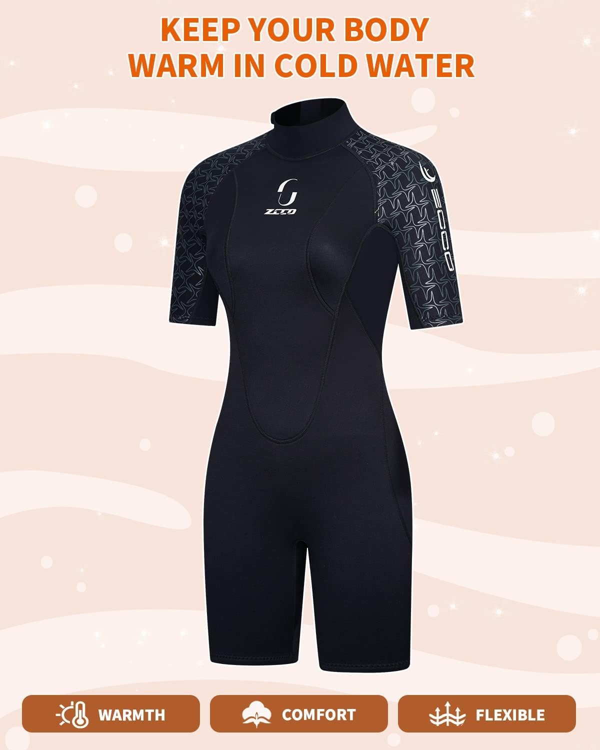 Traje de neopreno corto para hombre de 0.118 pulgadas para mujer, traje de buceo con cremallera trasera, piel de buceo, canoa, pesca submarina,