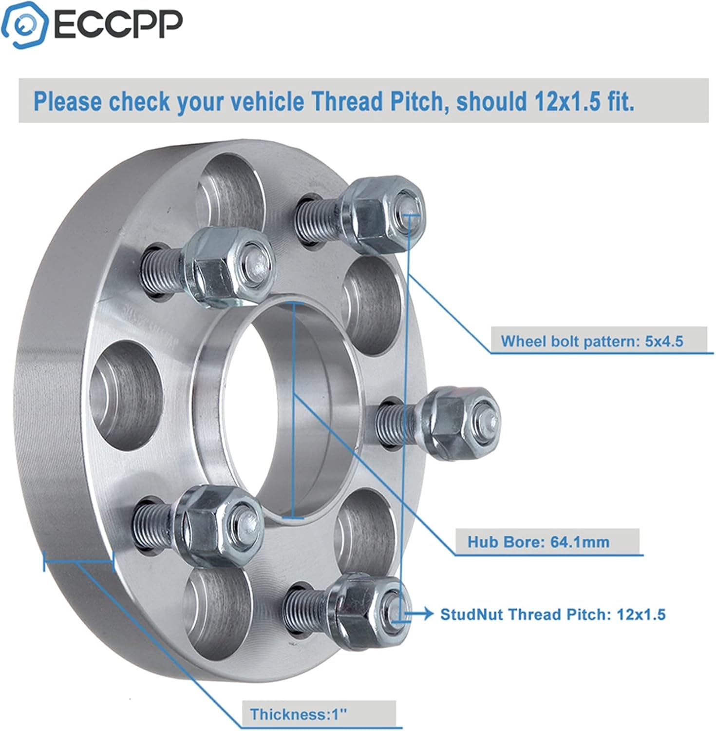 ECCPP 4 espaciadores de rueda centrados de 5 lengüetas de 1 pulgada 5×114.3 a 0.197×4.500 in 5×4.5 a 5×4.5 2.524 in compatibles con para RL para CL