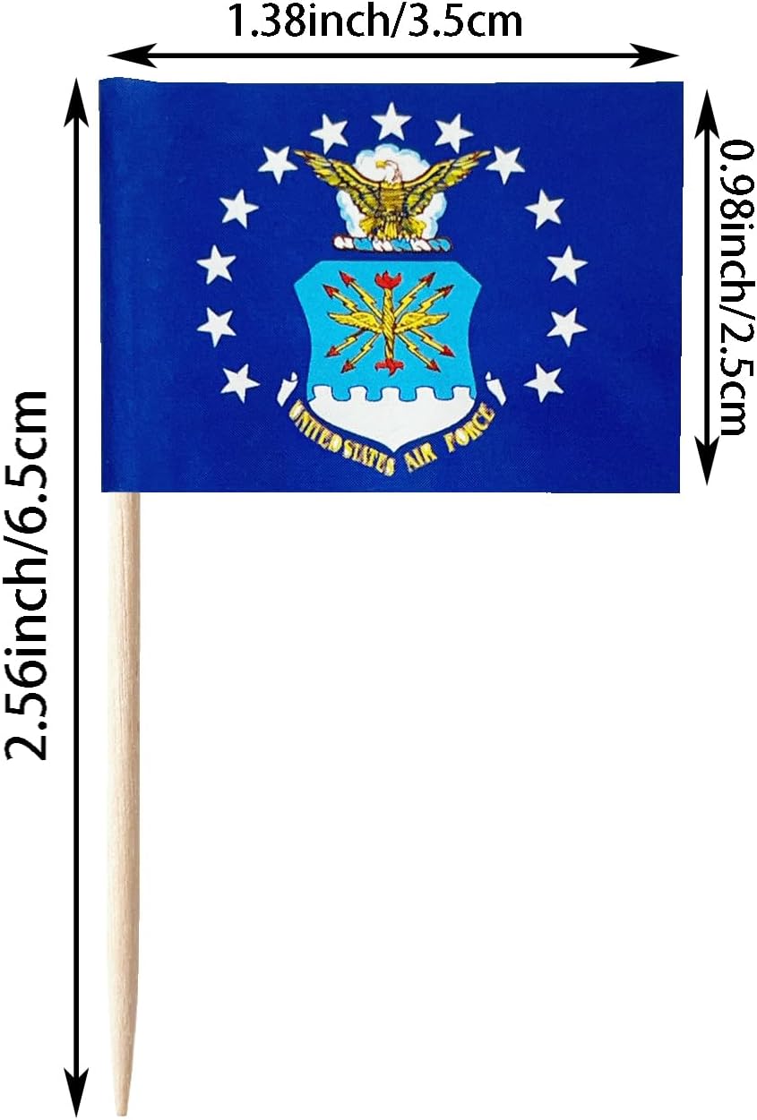 100 banderas de la Fuerza Aérea de Estados Unidos de Estados Unidos, palillos de dientes, mini banderas pequeñas de Estados Unidos para cupcakes,