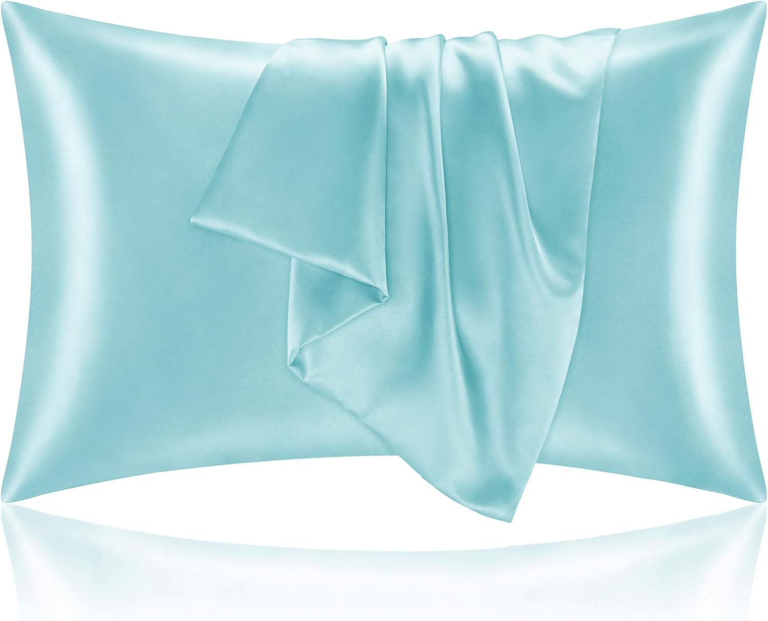 BEDELITE – Juego de 2 fundas de almohada de satén de tamaño Queen, ideales para el cabello y la piel, supersuaves y sedosas, color azul, con cierre