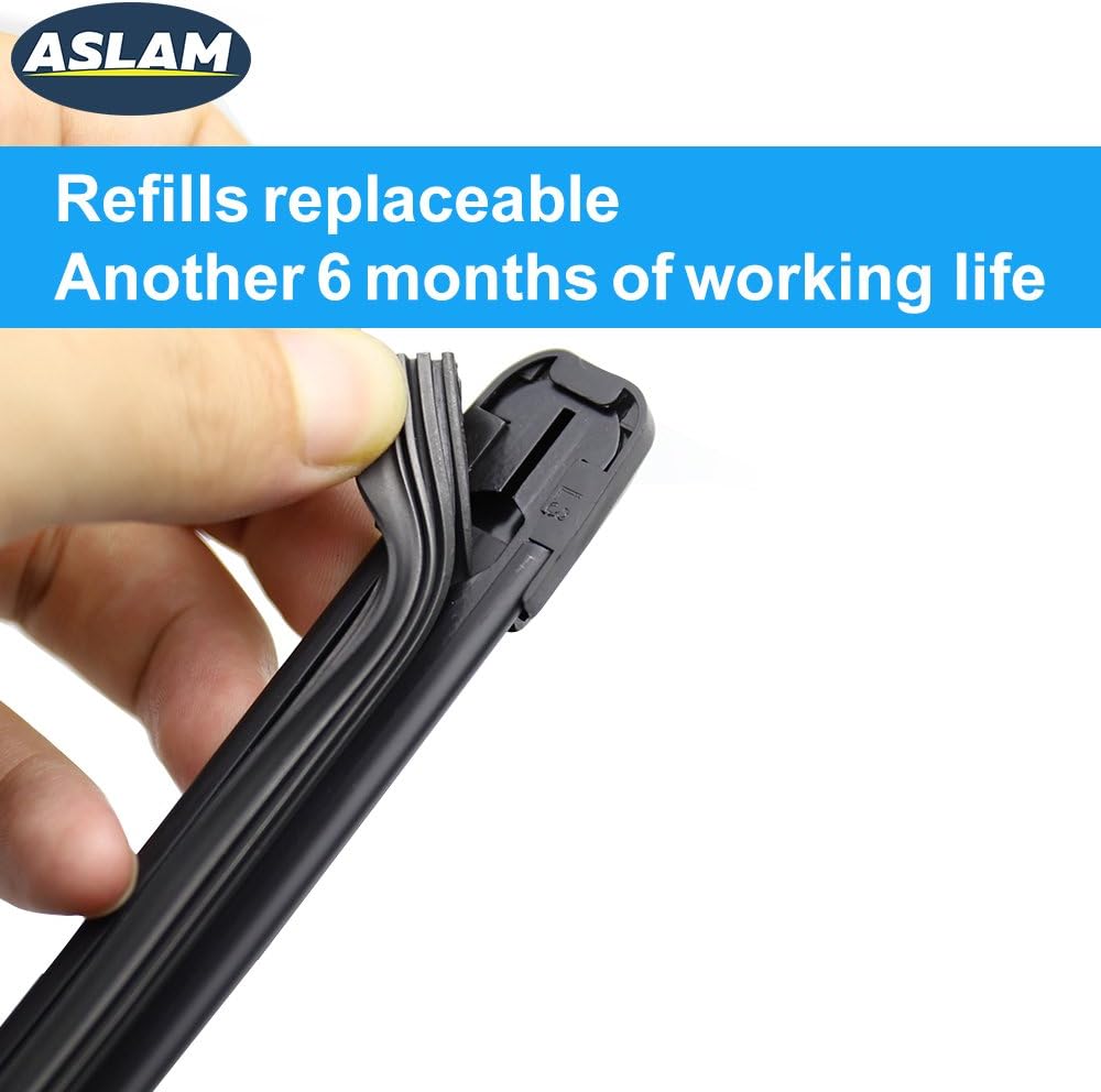 ASLAM Limpiaparabrisas para todas las estaciones Tipo M, adaptadores y repuestos multifuncionales reemplazables, doble vida útil (juego de 2)., Negro