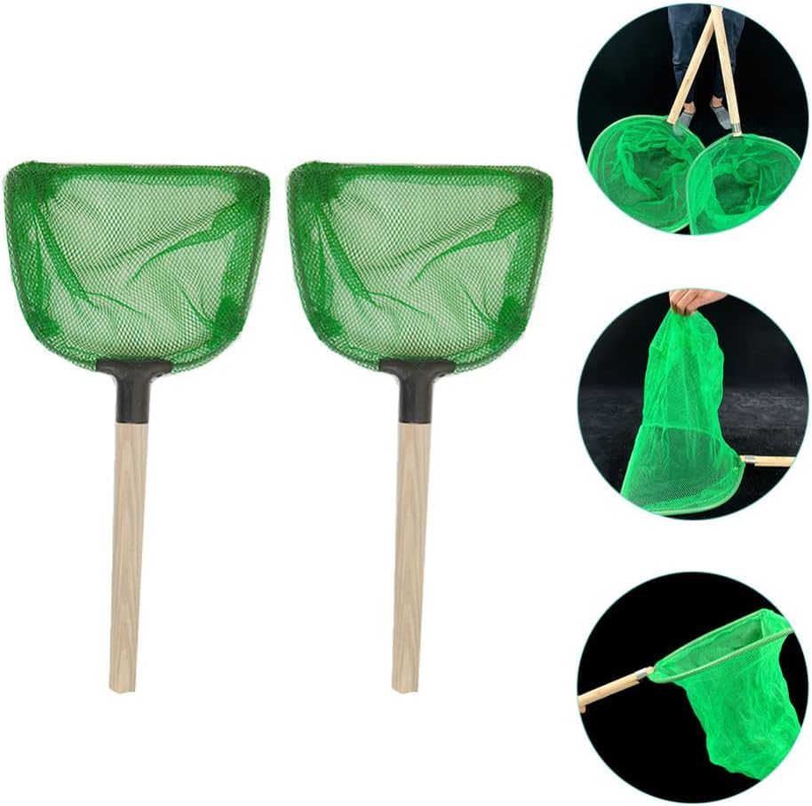 Gatuida Red de pesca, 2 unidades, red de aterrizaje de peces, red de captura de pesca con mango de madera, red cuadrada de camarones para peces, red