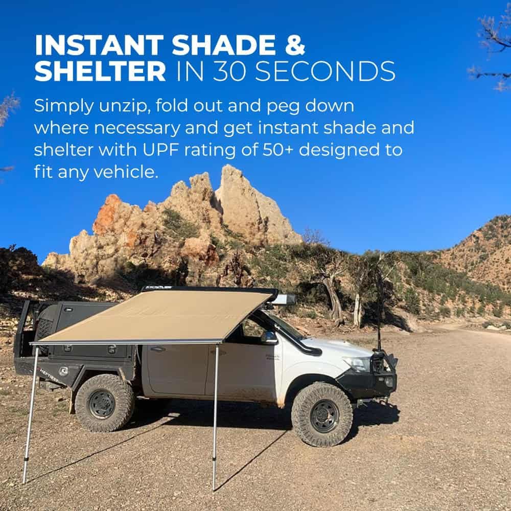 KICKASS Toldo resistente de 6.5 x 8 pies, con tira de luz LED, montado en el automóvil, fácil de instalar, perfecto para furgonetas, velocistas,