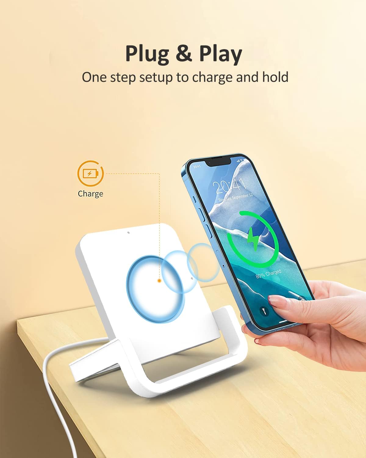 Cargador inalámbrico, soporte de carga rápida BUBEYYIE de 10 W compatible con iPhone 14, 13, 12, 11 Pro, XR, XS, X, 8 Plus, Samsung Galaxy S22, S22,