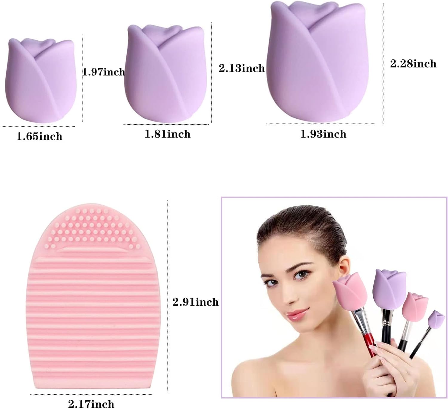 Soporte para brochas de maquillaje, organizador de brochas de maquillaje de viaje de silicona en forma de rosa, fundas de almacenamiento, tapa