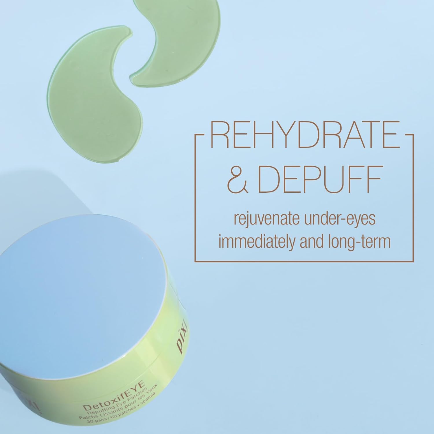Pixi DetoxifEYE – Parches de hidrogel desinflador para debajo de los ojos, ácido hialurónico, parches dorados y de cafeína para debajo de los ojos,