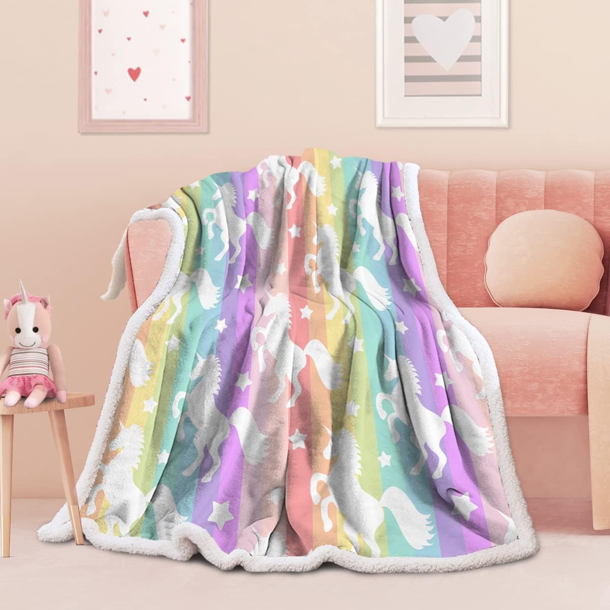 Sleepwish – Manta de sherpa de unicornio arcoíris, súper suave y acogedora, manta de forro polar de felpa de fantasía, decoración de habitación de