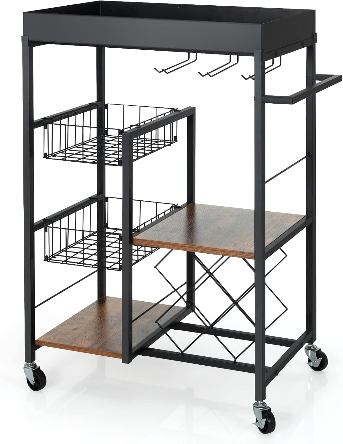 Giantex Carrito de isla de cocina con ruedas, carrito de servicio de bar móvil, con bandeja superior extraíble, estante para vino, soporte para