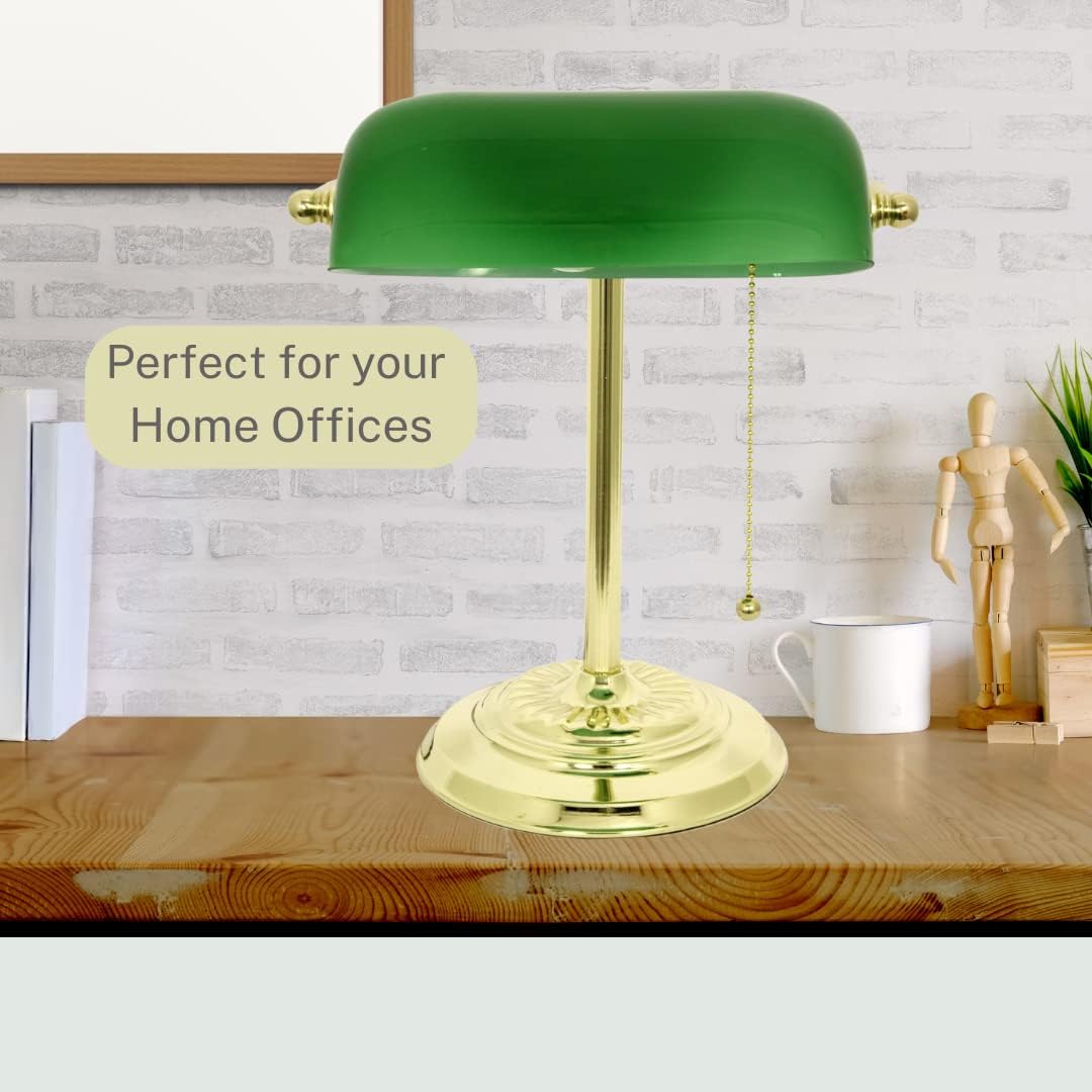 Lámpara de escritorio Green Bankers con pantalla de vidrio de LightAccents, luz de escritorio tradicional con pantalla de vidrio verde clásico y