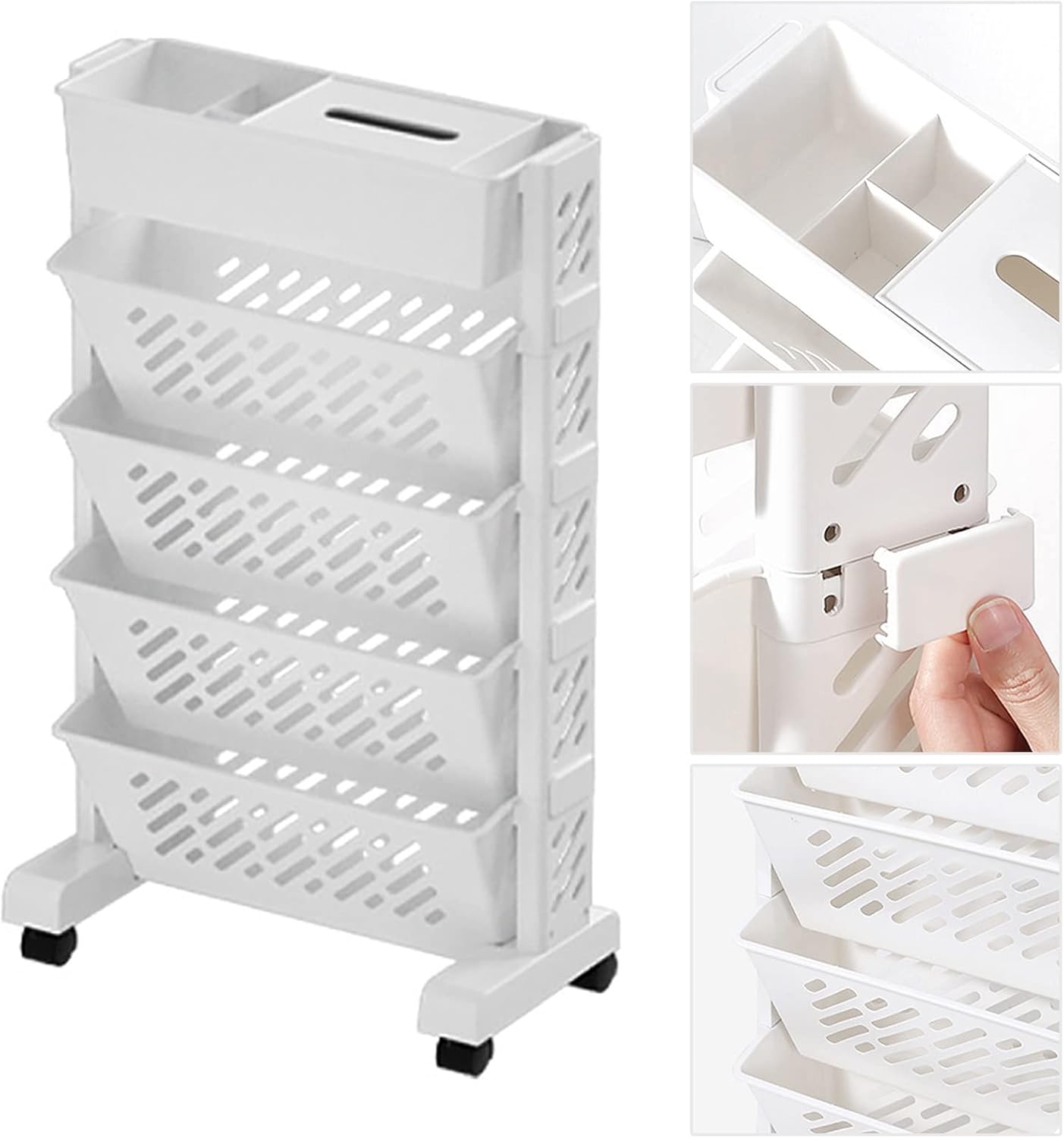 Saluaqui Estantería movible de gran capacidad, giratoria, extraíble, de plástico, práctica estantería de organización rodante para niños, niños,