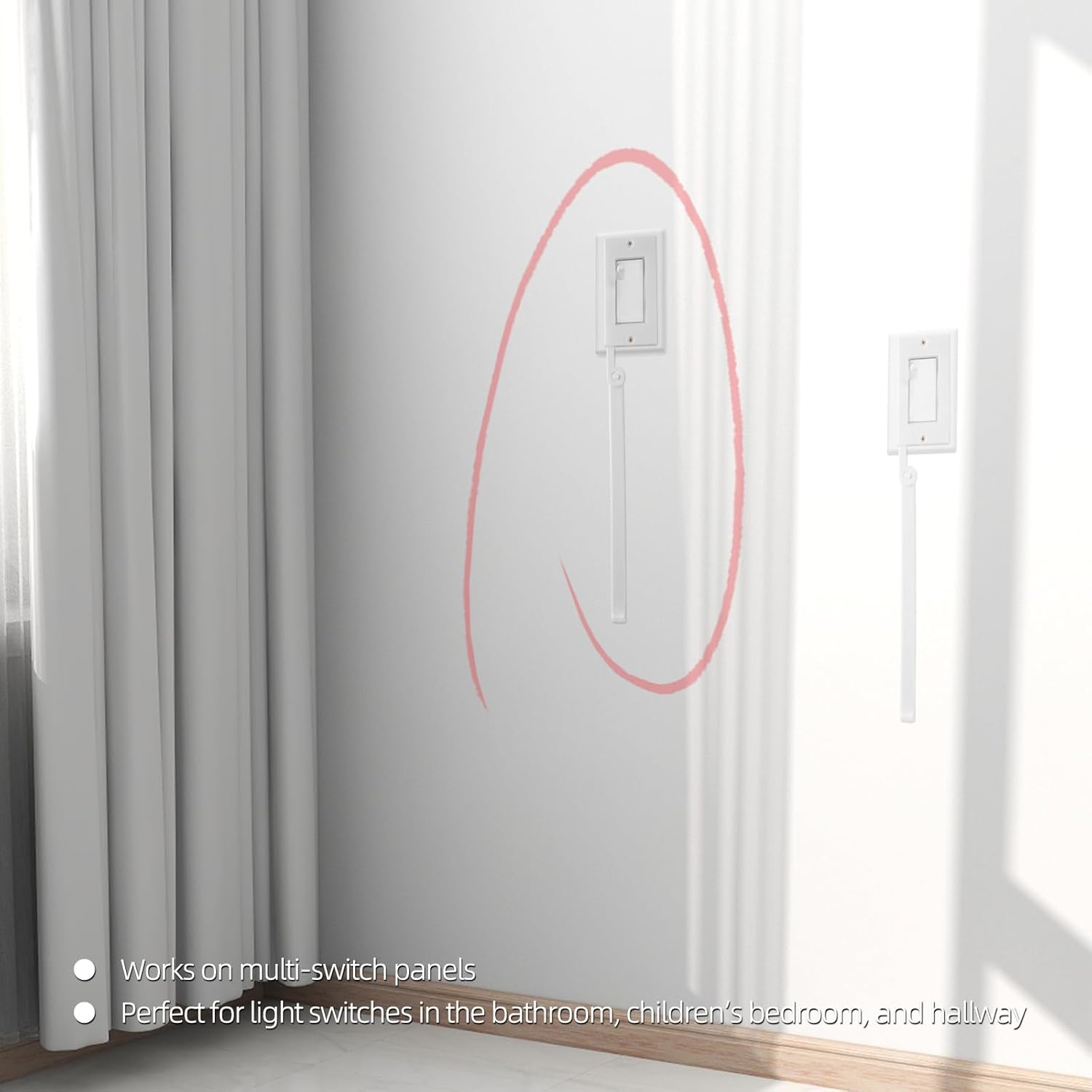 Extensor de interruptor de luz para niños (blanco) – Kit completo de extensor de interruptor Decora con mango de extensión de 12 pulgadas, adaptador