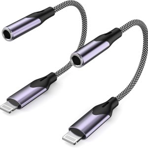 Certificado MFi de Apple Adaptador Lightning a conector de auriculares de 0.138 in, paquete de 2 auriculares trenzados para iPhone de 0.138 in, Certificado MFi de Apple Adaptador Lightning a conector de auriculares de 0.138 in, paquete de 2 auriculares trenzados para iPhone de 0.138 in,