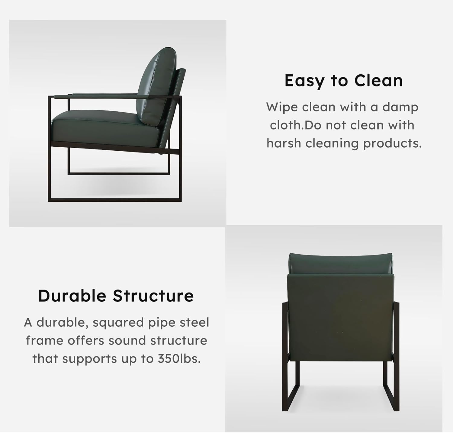 Bonzy Home Silla decorativa tapizada de piel sintética moderna de mediados de siglo con marco de acero sólido, cómoda silla de lectura sentada para
