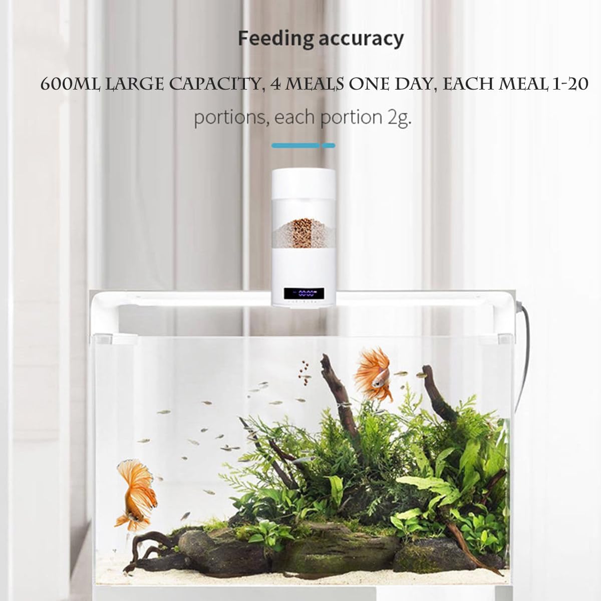 Alimentador automático de peces para acuario, dispensador automático de alimentos para peces recargable para pecera, temporizador de alimentador de