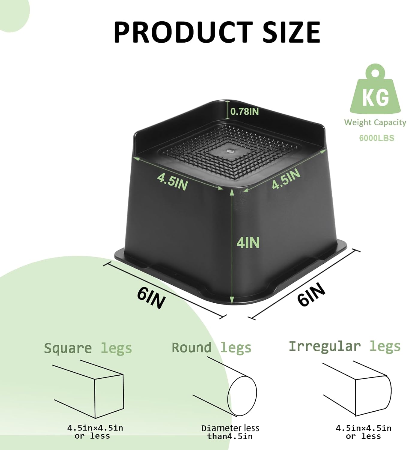 Ketofa Elevadores de cama resistentes de 4 pulgadas, elevadores de sofá para muebles con diseño antideslizante, material ABS duradero, elevadores de