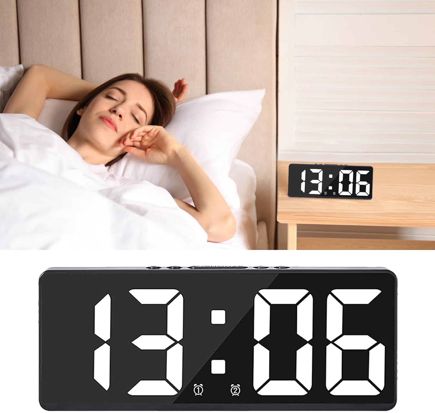 Reloj despertador digital LED de escritorio, pantalla grande, 3 pulgadas, modo de temperatura USB, 1224 horas, escritorio pequeño, dormitorio,