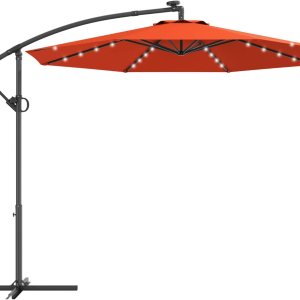 Tangkula Paraguas de patio de 10 pies con rotación de 360 grados, paraguas LED alimentado por energía solar con manivela y base cruzada, paraguas de Tangkula Paraguas de patio de 10 pies con rotación de 360 grados, paraguas LED alimentado por energía solar con manivela y base cruzada, paraguas de