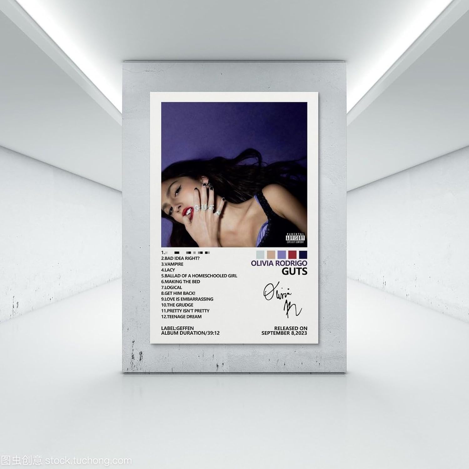MOMYO Póster de Olivia de Rodrigo Guts para habitación, estética, lienzo, decoración de dormitorio, 12 x 18 pulgadas (11.8 x 17.7 in)