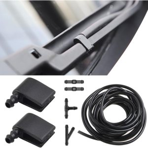 2 piezas de chorro de boquilla para brazo de limpiaparabrisas con manguera de líquido de 6.6 ft y 4 conectores de manguera, kit de repuesto para 2 piezas de chorro de boquilla para brazo de limpiaparabrisas con manguera de líquido de 6.6 ft y 4 conectores de manguera, kit de repuesto para