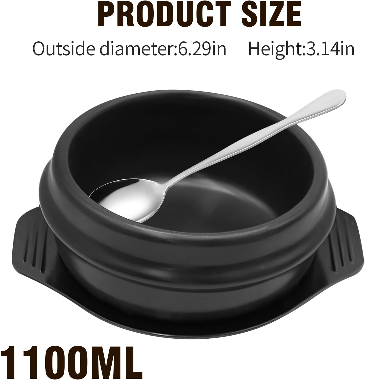 laffoonparts Juego de ollas de piedra de cocina coreana, cerámica premium, cuenco de piedra de 6.3 pulgadas de diámetro para bibimbap y sopa, olla