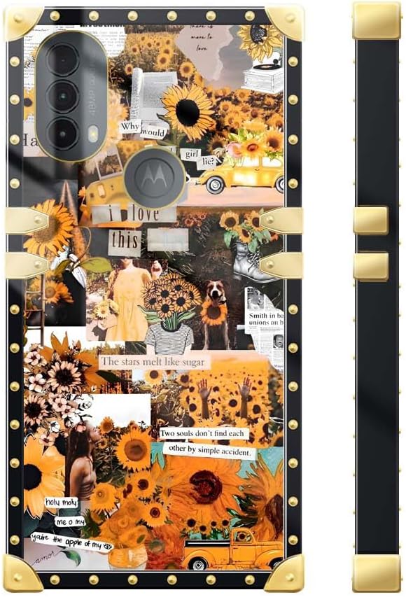TAMEFOX Funda cuadrada para Moto E20, diseño de girasoles de Navidad para niñas y mujeres, funda decorativa de metal suave TPU resistente a las