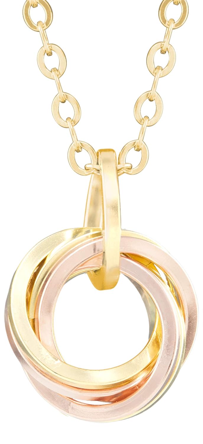 Classy 14K Yellow and Pink Rose Gold-Filled Simple Love Knot Circle Pendant Necklace Dressy Jewelry Gift Idea for Women- 18 Inches