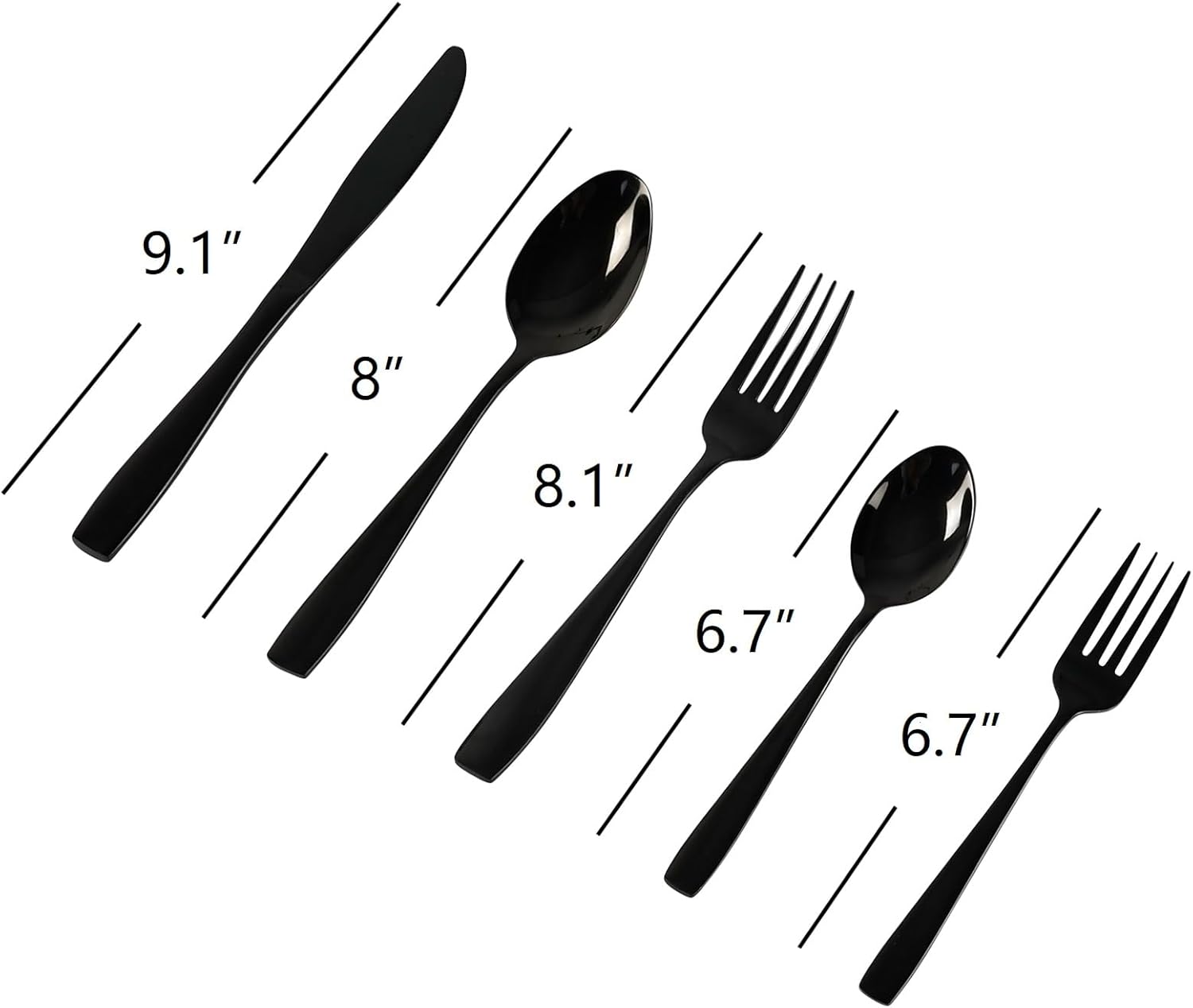 Juego de cubiertos negros de acero inoxidable, 60 piezas para 12
