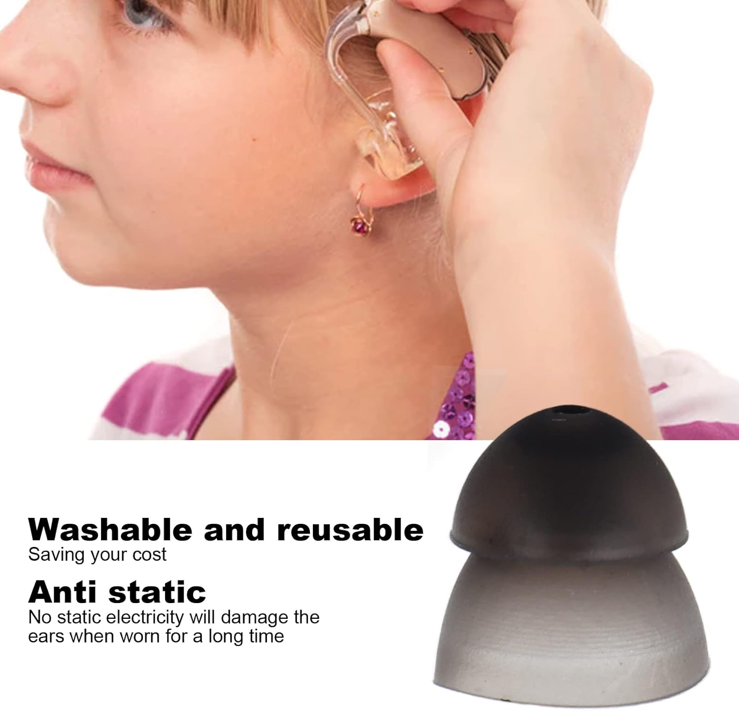 10 cúpulas, cúpulas de silicona suave, 0.315 pulgadas de doble capa tipo cerrado, lavables, antiestáticas, para accesorios de sonido auditivo (negro)