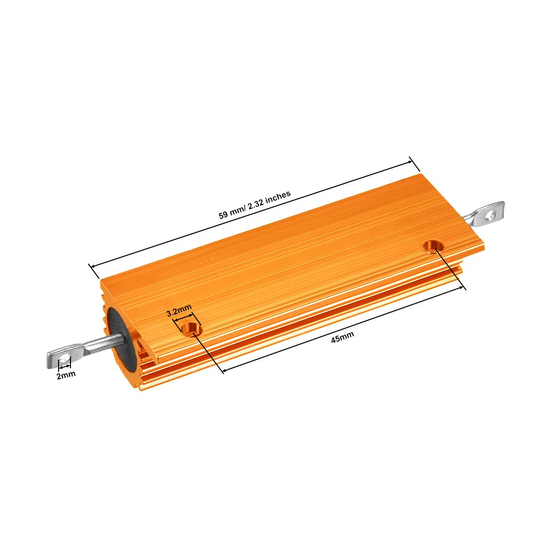uxcell 2pcs aluminio caso resistor 100W 0.1 ohmios bobinado amarillo para LED reemplazo convertidor 100W 0.1RJ